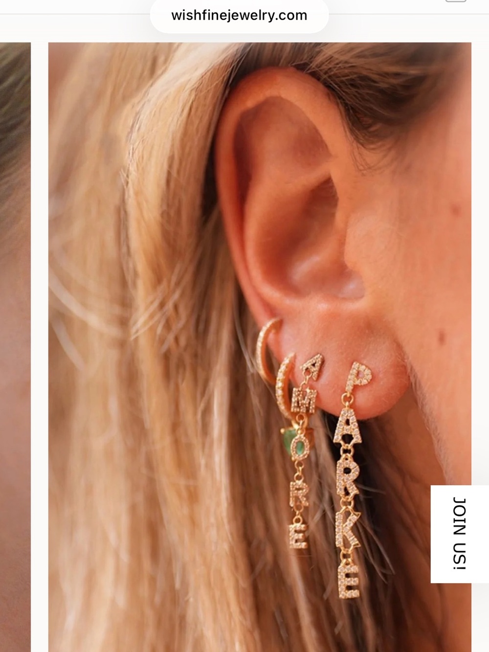 Wishfinejewelry AMOUR Gold Letter Drop single earring.